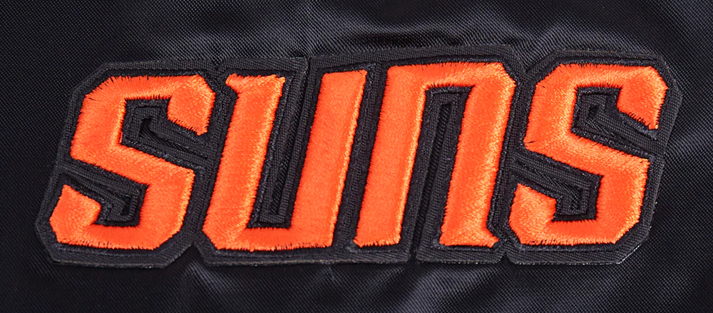 NBA PHOENIX SUNS SCRIPT TAIL WOMEN'S SATIN JACKET (BLACK/ORANGE) - Image 7