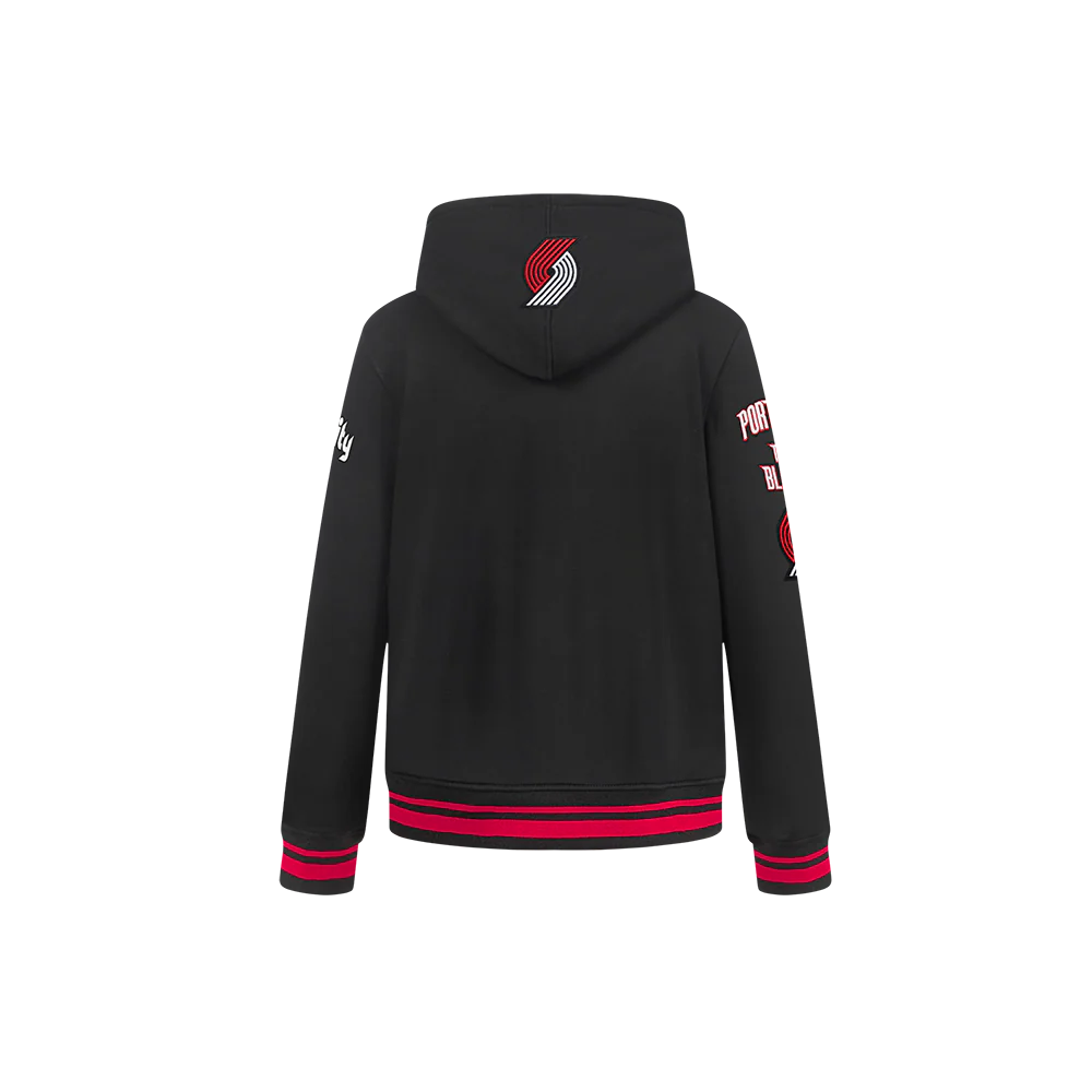 NBA PORTLAND TRAIL BLAZERS RETRO CLASSIC LITTLE BOYS RIB FLEECE PULLOVER HOODIE (BLACK/RED/BLACK) - Image 3