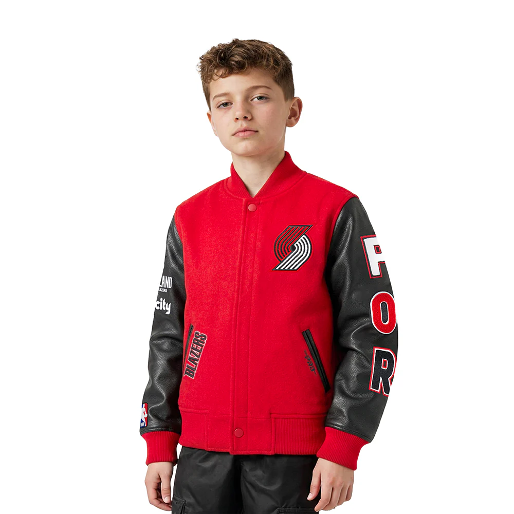 NBA PORTLAND TRAIL BLAZERS CLASSIC LITTLE BOYS WOOL VARSITY JACKET (RED/BLACK)