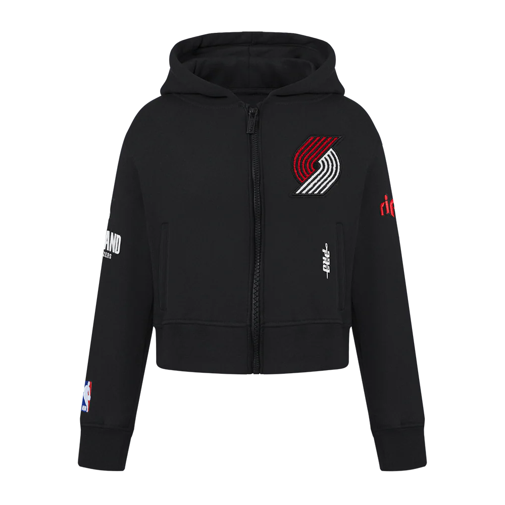 NBA PORTLAND TRAIL BLAZERS CLASSIC LITTLE GIRLS FLEECE FULL ZIP HOODIE (BLACK)