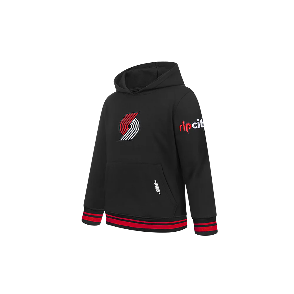 NBA PORTLAND TRAIL BLAZERS RETRO CLASSIC TODDLER BOYS RIB FLEECE PULLOVER HOODIE (BLACK/RED/BLACK) - Image 2