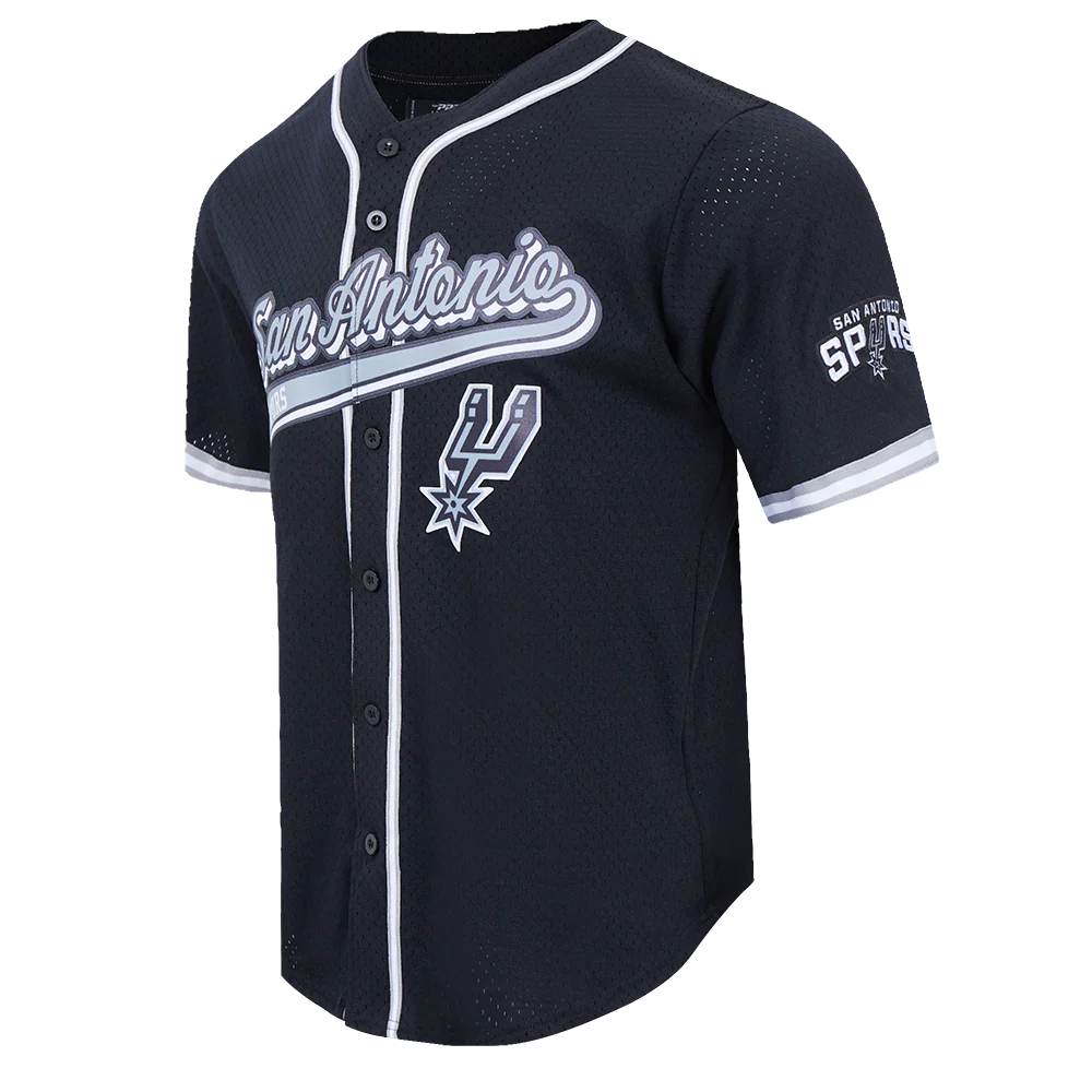NBA SAN ANTONIO SPURS SCRIPT TAIL MEN'S MESH BUTTON DOWN SHIRT (BLACK/GRAY) - Image 10
