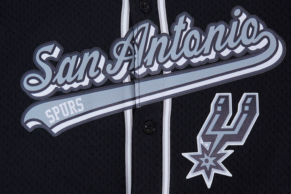 NBA SAN ANTONIO SPURS SCRIPT TAIL MEN'S MESH BUTTON DOWN SHIRT (BLACK/GRAY) - Image 6