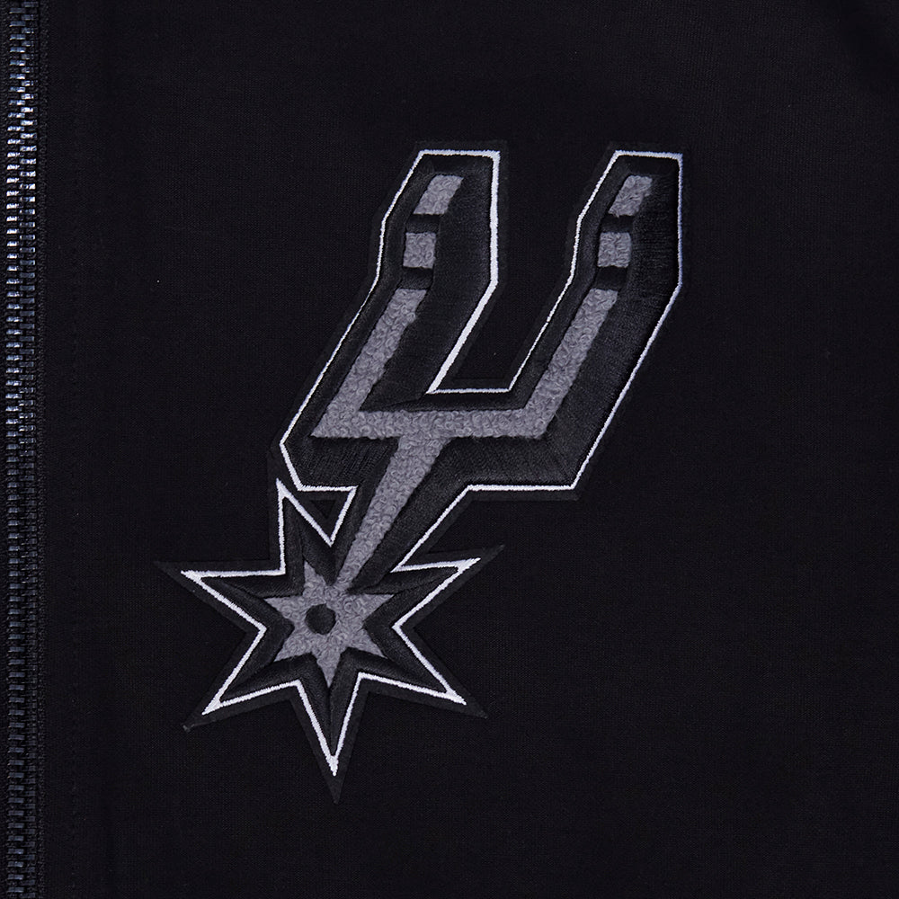 NBA SAN ANTONIO SPURS CLASSIC CHENILLE MEN'S DK FULL ZIP PULLOVER HOODIE (BLACK) - Image 5