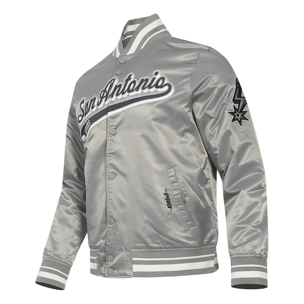 NBA SAN ANTONIO SPURS SCRIPT TAIL MEN'S SATIN JACKET (GRAY) - Image 2