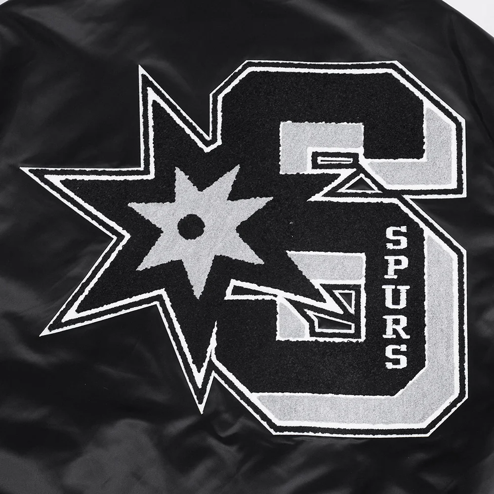 NBA SAN ANTONIO SPURS MASHUP MEN'S RIB SATIN JACKET (BLACK/GRAY) - Image 11