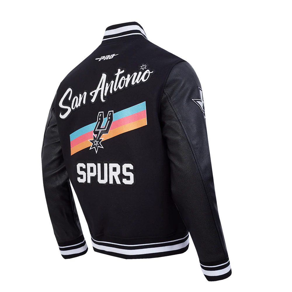 NBA SAN ANTONIO SPURS CITY EDITION 25-26 MEN'S RIB WOOL VARSITY JACKET (BLACK) - Image 4