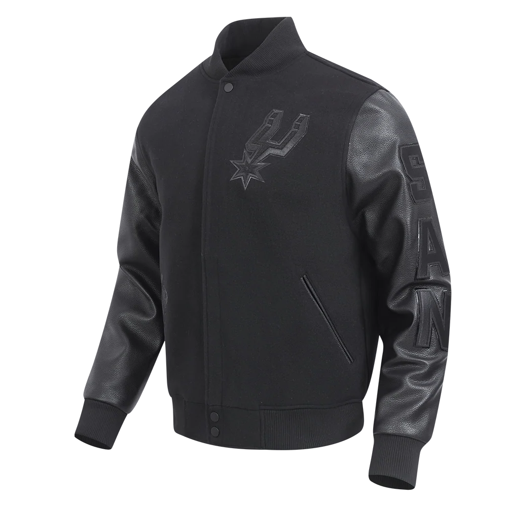 NBA SAN ANTONIO SPURS TRIPLE BLACK MEN'S WOOL VARSITY JACKET (TRIPLE BLACK MEN'S) - Image 2