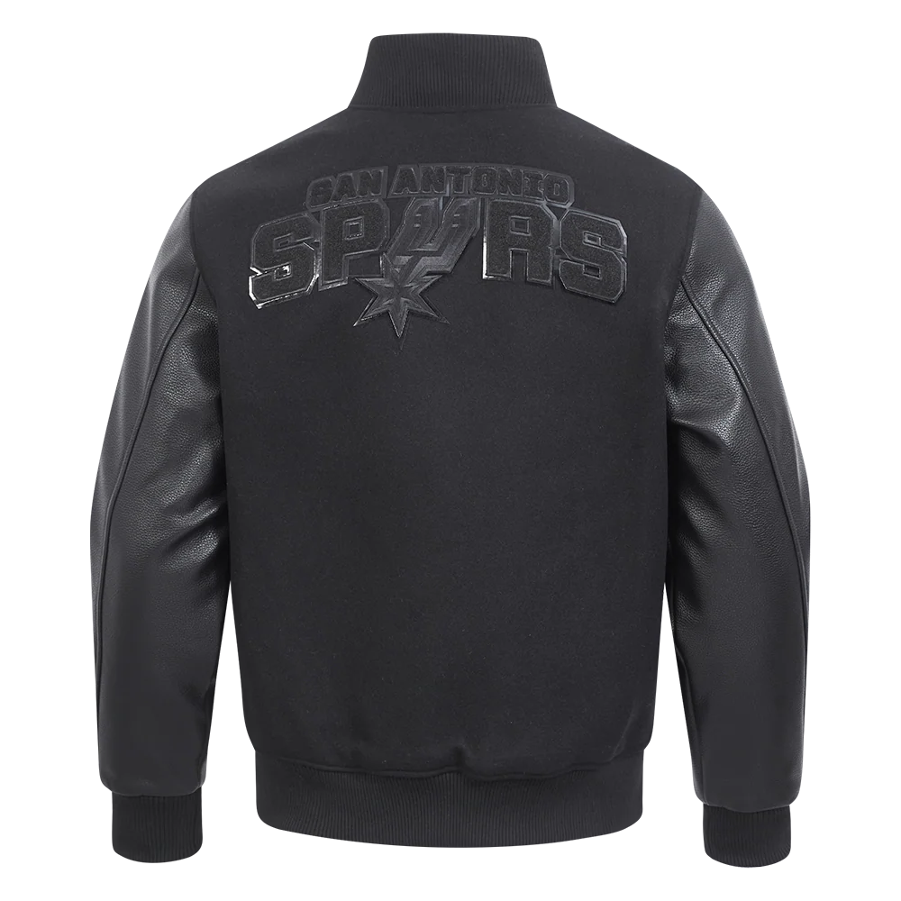 NBA SAN ANTONIO SPURS TRIPLE BLACK MEN'S WOOL VARSITY JACKET (TRIPLE BLACK MEN'S) - Image 3