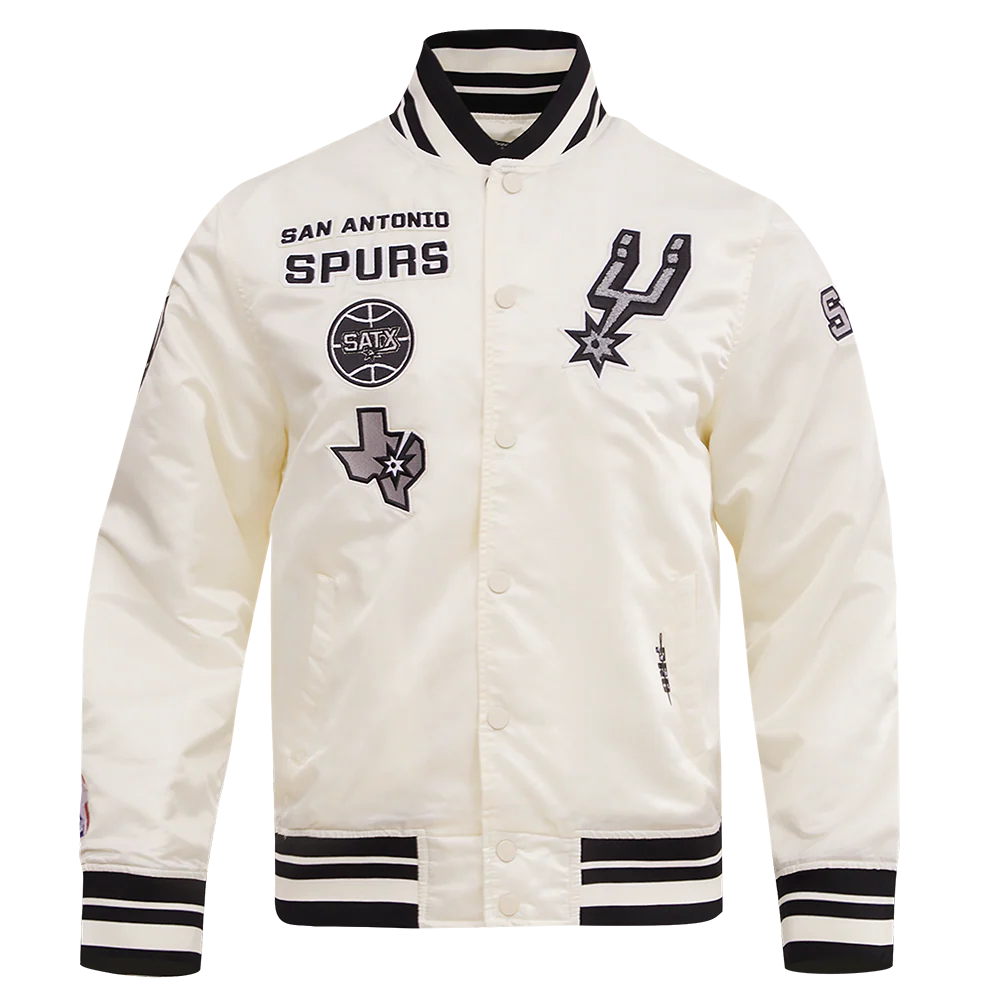 NBA SAN ANTONIO SPURS RETRO CLASSIC MEN'S RIB SATIN JACKET (EGGSHELL/ BLACK)