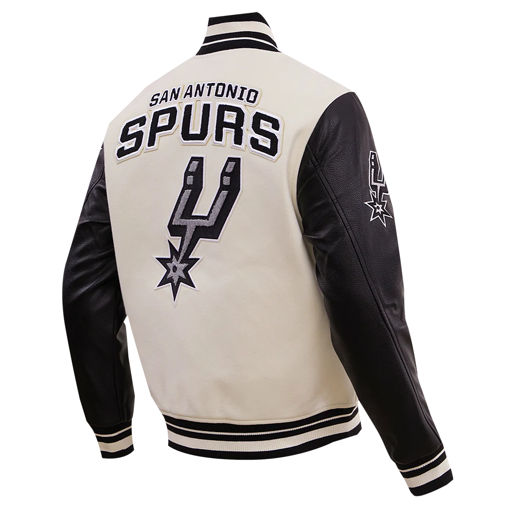NBA SAN ANTONIO SPURS RETRO CLASSIC MEN'S RIB WOOL VARSITY JACKET (EGGSHELL/ BLACK) - Image 4