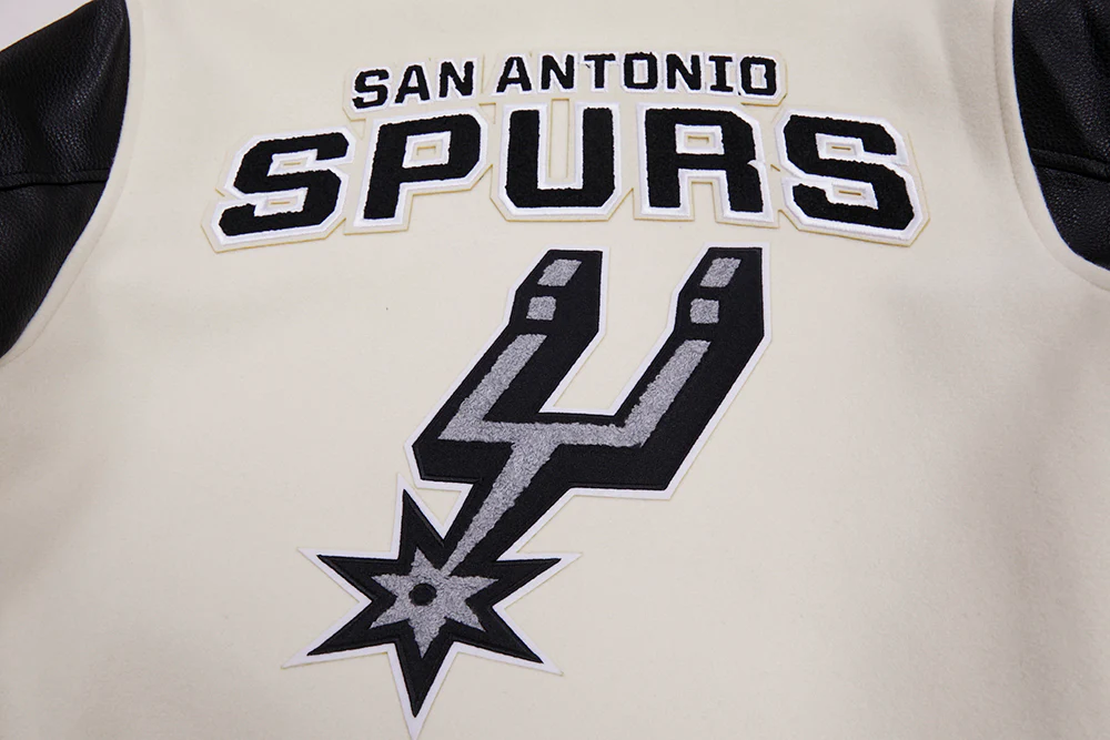 NBA SAN ANTONIO SPURS RETRO CLASSIC MEN'S RIB WOOL VARSITY JACKET (EGGSHELL/ BLACK) - Image 9