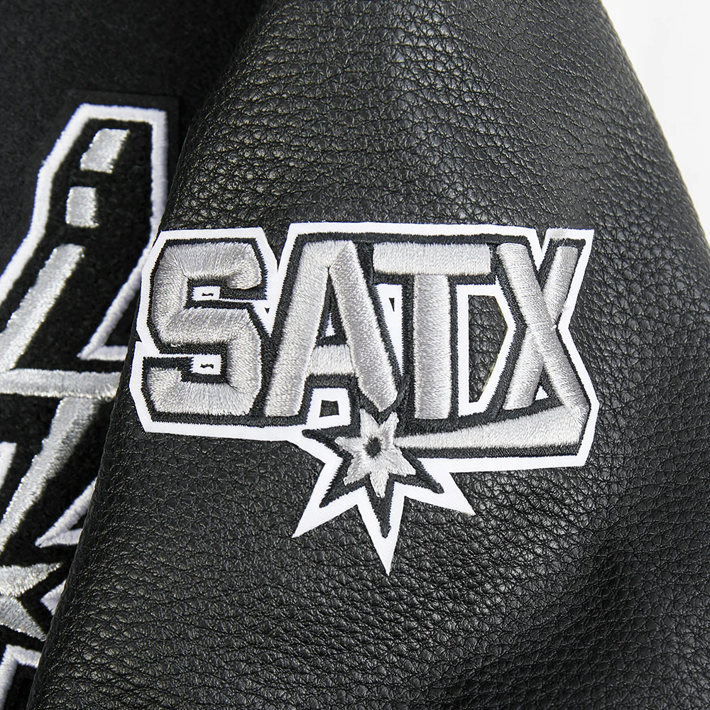NBA SAN ANTONIO SPURS RETRO CLASSIC BIG BOYS RIB WOOL VARSITY JACKET (BLACK/GRAY) - Image 13