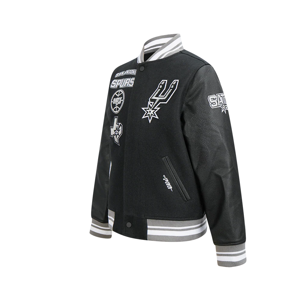 NBA SAN ANTONIO SPURS RETRO CLASSIC BIG BOYS RIB WOOL VARSITY JACKET (BLACK/GRAY) - Image 5