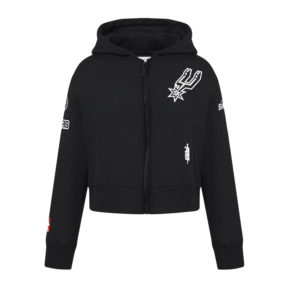 NBA SAN ANTONIO SPURS CLASSIC BIG GIRLS FLEECE FULL ZIP HOODIE (BLACK)