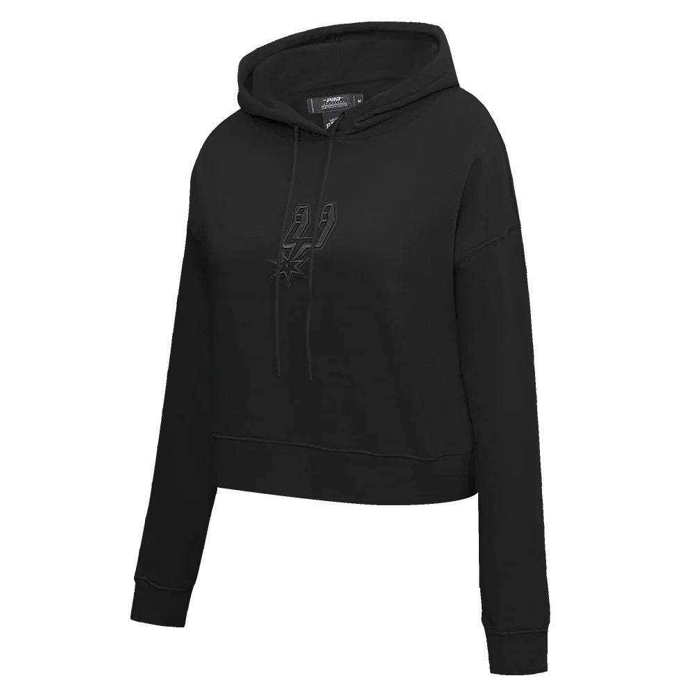 NBA SAN ANTONIO SPURS NEUTRAL WOMEN'S CROPPED PULLOVER HOODIE (BLACK) - Image 2