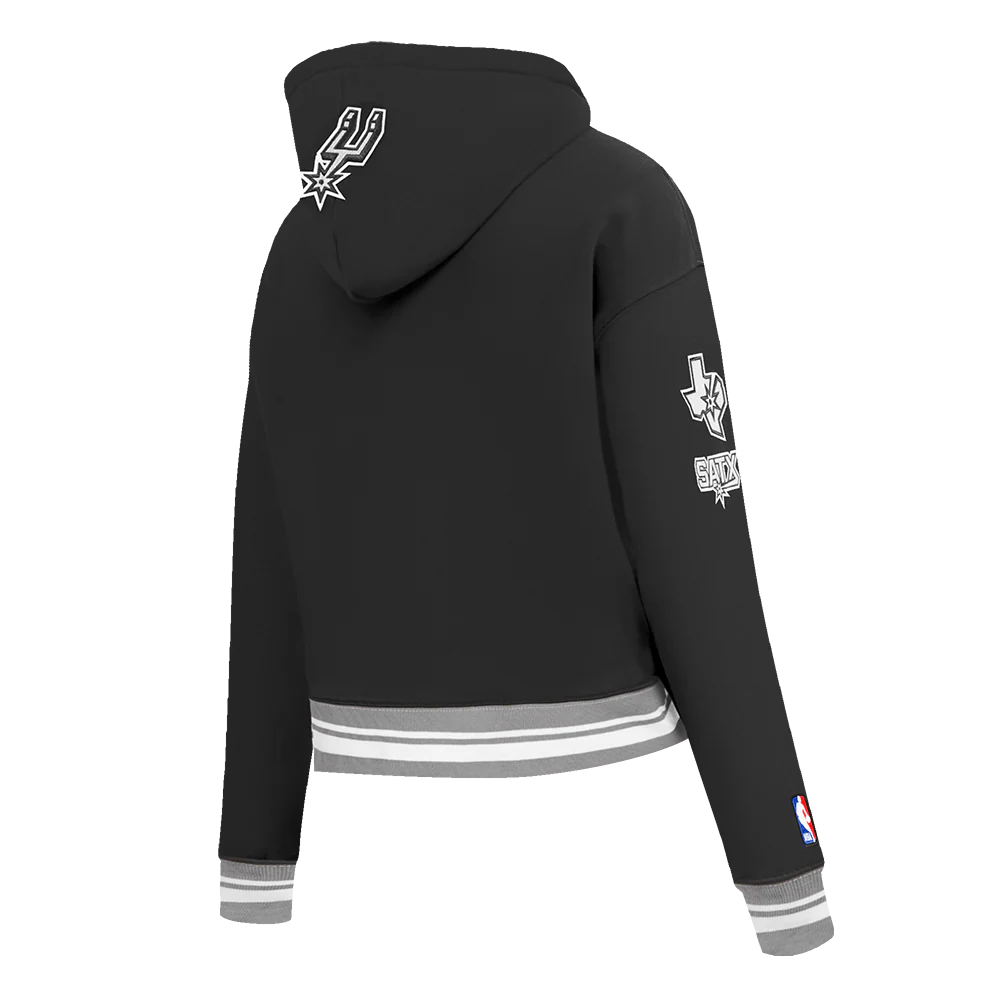 NBA SAN ANTONIO SPURS RETRO CLASSIC WOMEN'S RIB CROPPED PULLOVER HOODIE (BLACK/GRAY) - Image 4