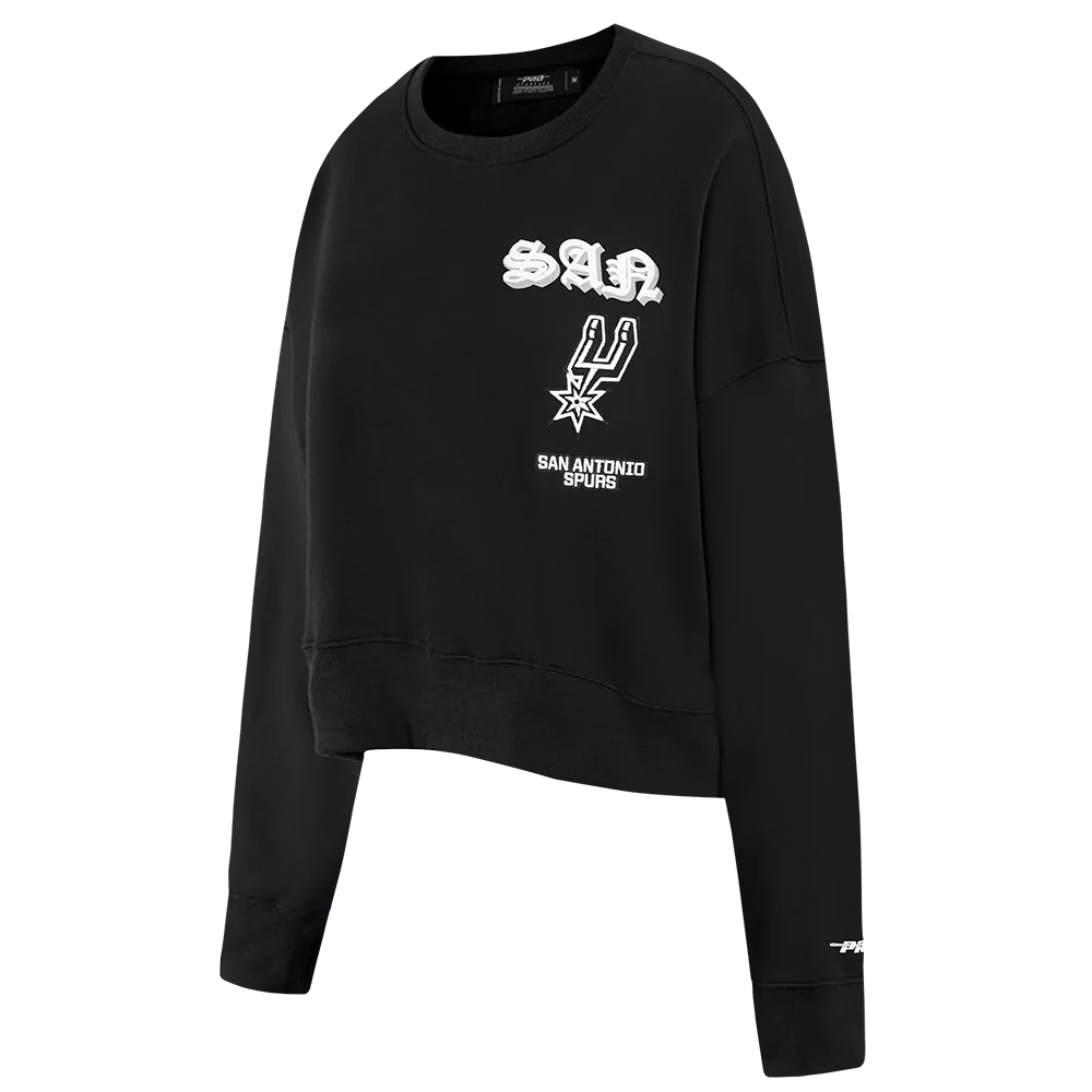 NBA SAN ANTONIO SPURS OLD ENGLISH WOMEN'S FLC CREWNECK (BLACK) - Image 2