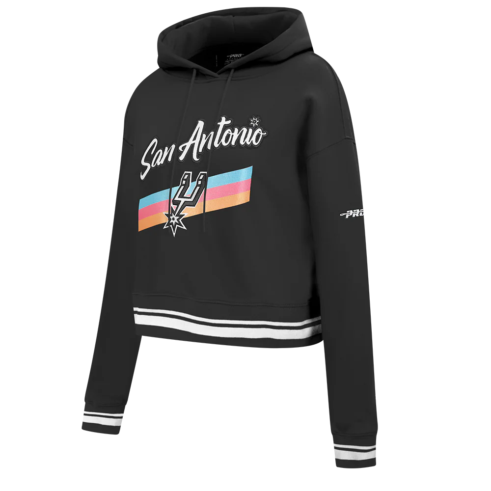 NBA SAN ANTONIO SPURS CITY EDITION 25-26 WOMEN'S RIB FLC CROPPED PO HOODIE (BLACK) - Image 5