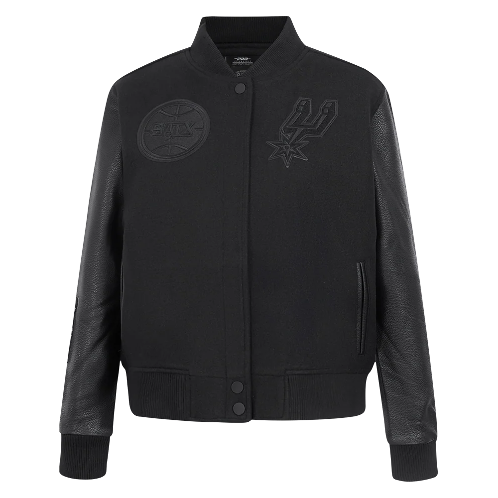 NBA SAN ANTONIO SPURS TRIPLE BLACK WOMEN'S WOOL VARSITY JACKET (TRIPLE BLACK WOMEN'S)