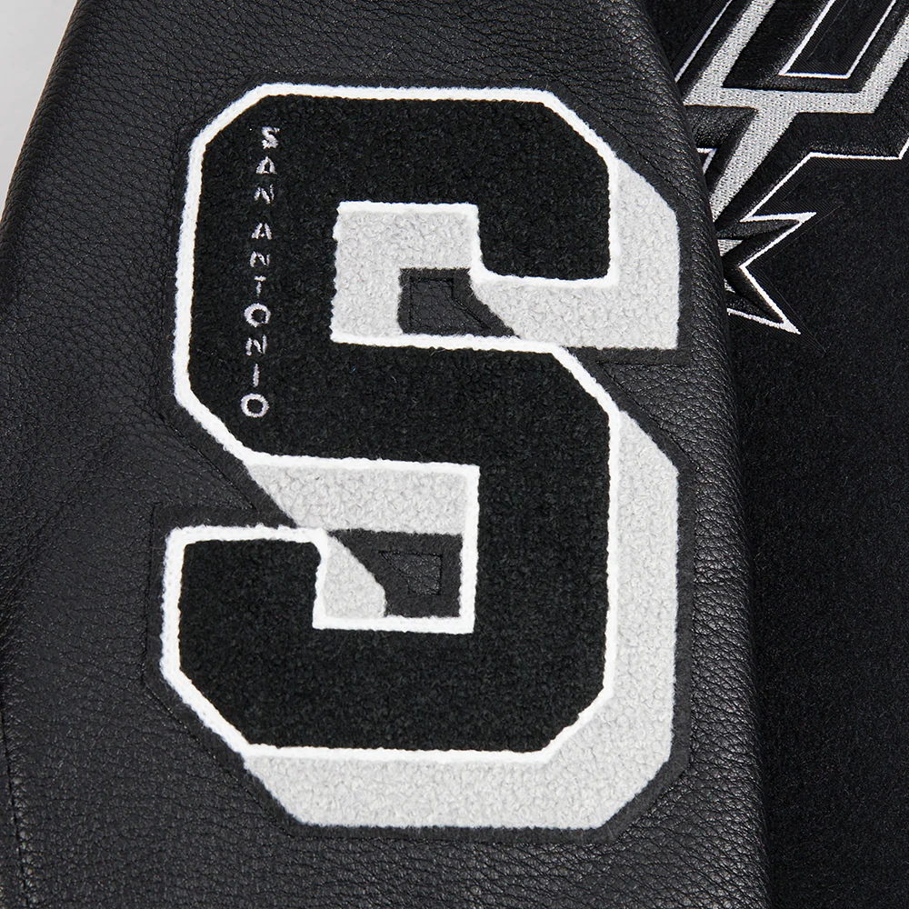 NBA SAN ANTONIO SPURS MASHUP WOMEN'S RIB WOOL VARSITY JACKET (BLACK/GRAY) - Image 9