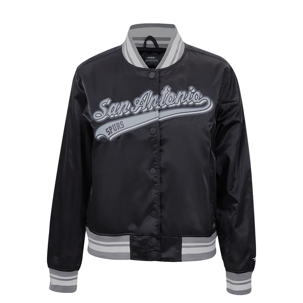 NBA SAN ANTONIO SPURS SCRIPT TAIL WOMEN'S SATIN JACKET (BLACK/GRAY) - Image 8