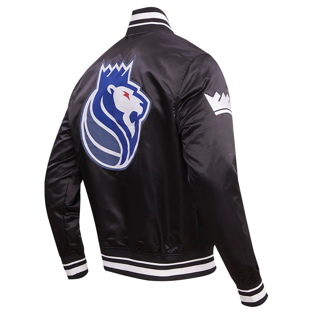NBA SACRAMENTO KINGS CHEST 100 YRS OF ROYALTY MEN'S RIB SATIN JACKET (BLACK) - Image 4