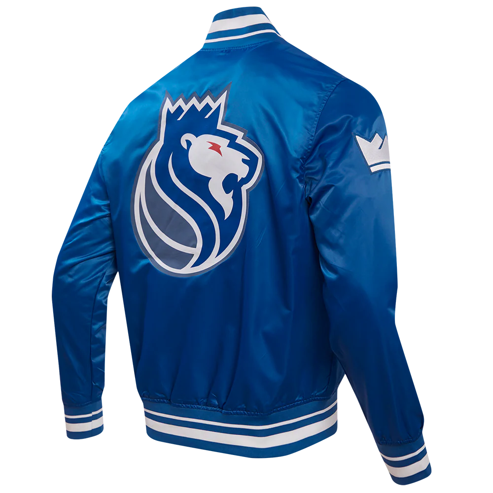 NBA SACRAMENTO KINGS CHEST 100 YRS OF ROYALTY MEN'S RIB SATIN JACKET (DODGER BLUE) - Image 4
