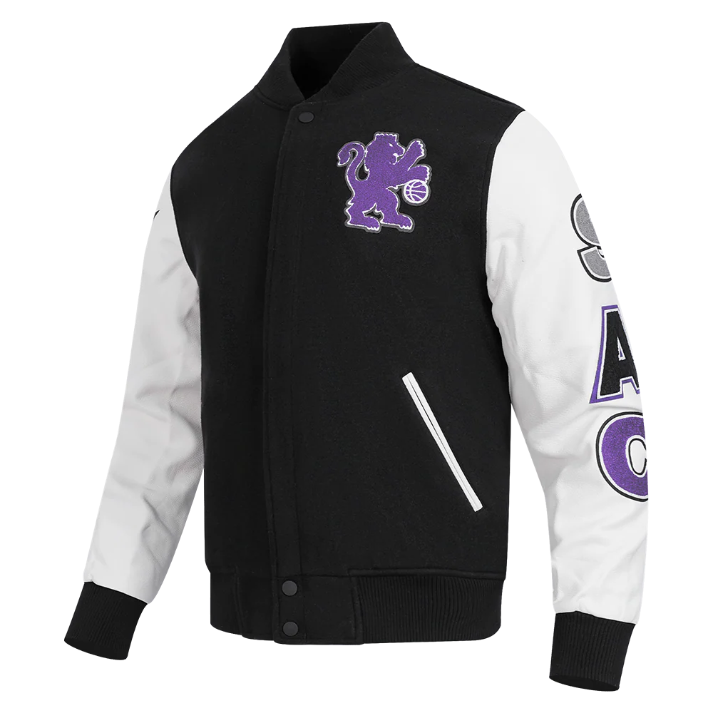 NBA SACRAMENTO KINGS CLASSIC WOOL MEN'S VARSITY JACKET (BLACK/WHITE) - Image 2