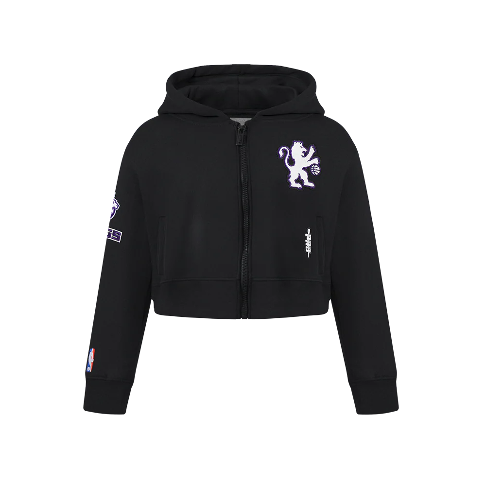 NBA SACRAMENTO KINGS CLASSIC BIG GIRLS FLEECE FULL ZIP HOODIE (BLACK)