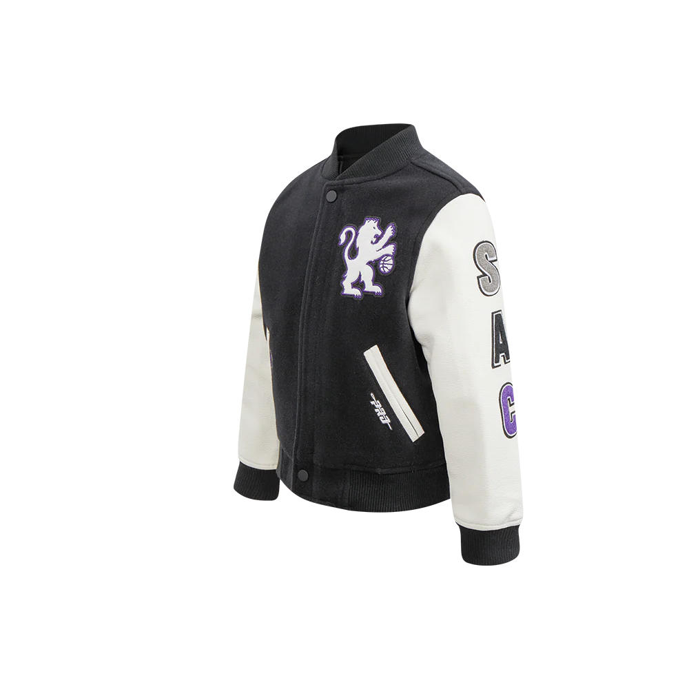 NBA SACRAMENTO KINGS CLASSIC LITTLE BOYS WOOL VARSITY JACKET (BLACK/WHITE) - Image 2