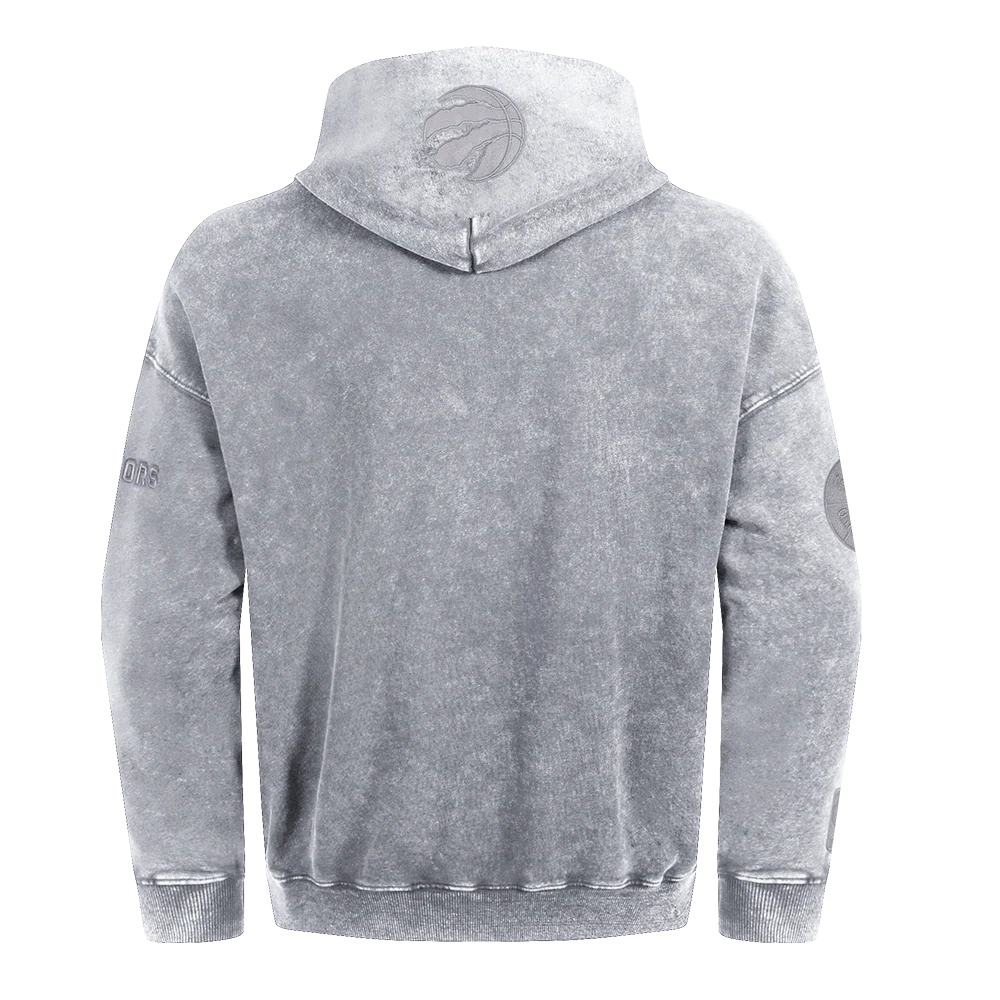 NBA TORONTO RAPTORS WASHED CLASSIC MEN'S ENZYME WASH DROP SHOULDER FT PO HOODIE (WASHED GREY) - Image 3