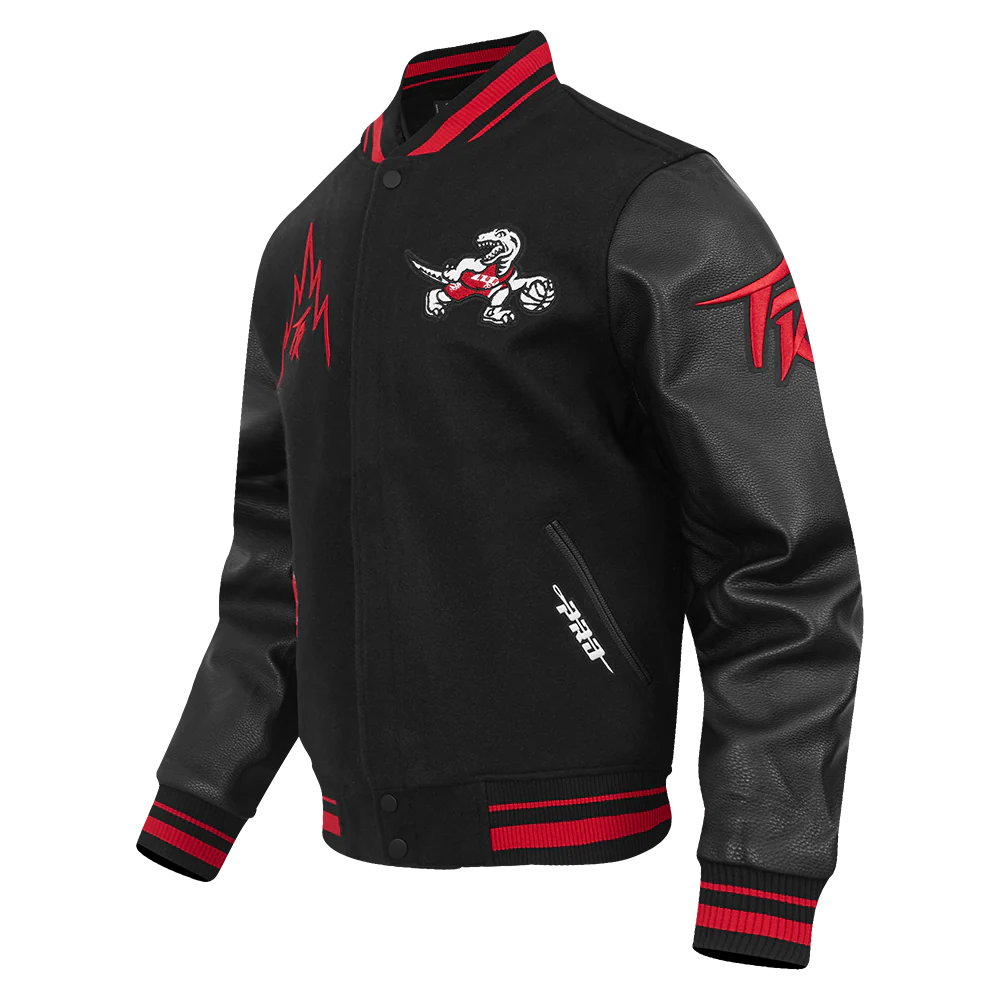 NBA TORONTO RAPTORS CITY EDITION 25-26 MEN'S RIB WOOL VARSITY JACKET (BLACK/RED/BLACK) - Image 5