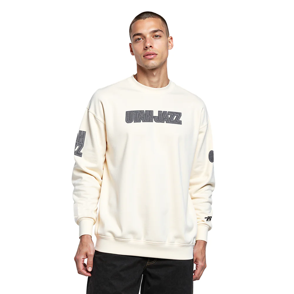 NBA UTAH JAZZ REVERSE FRENCH TERRY MEN'S DROP SHOULDER FLC CREWNECK (EGGSHELL)