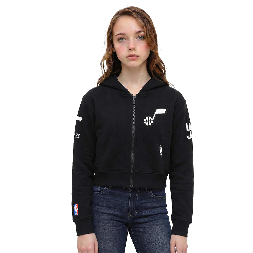NBA UTAH JAZZ CLASSIC BIG GIRLS FLEECE FULL ZIP HOODIE (BLACK)