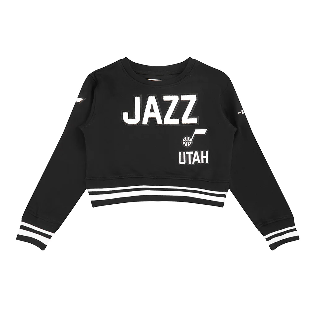 NBA UTAH JAZZ RETRO CLASSIC LITTLE GIRLS RIB FLEECE CREWNECK (BLACK) - Image 3