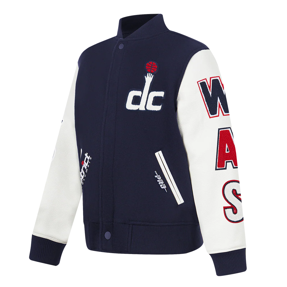 NBA WASHINGTON WIZARDS CLASSIC BIG BOYS WOOL VARSITY JACKET (MIDNIGHT NAVY/WHITE) - Image 2