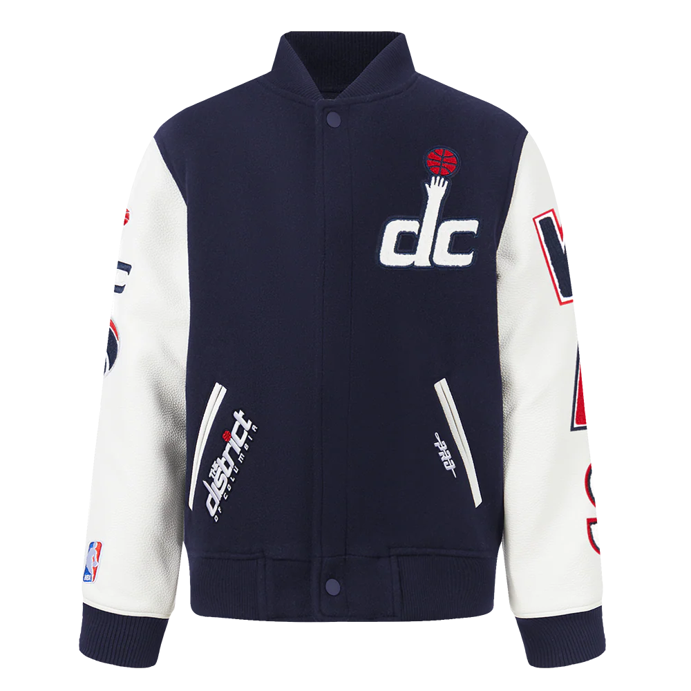 NBA WASHINGTON WIZARDS CLASSIC LITTLE BOYS WOOL VARSITY JACKET (MIDNIGHT NAVY/WHITE)