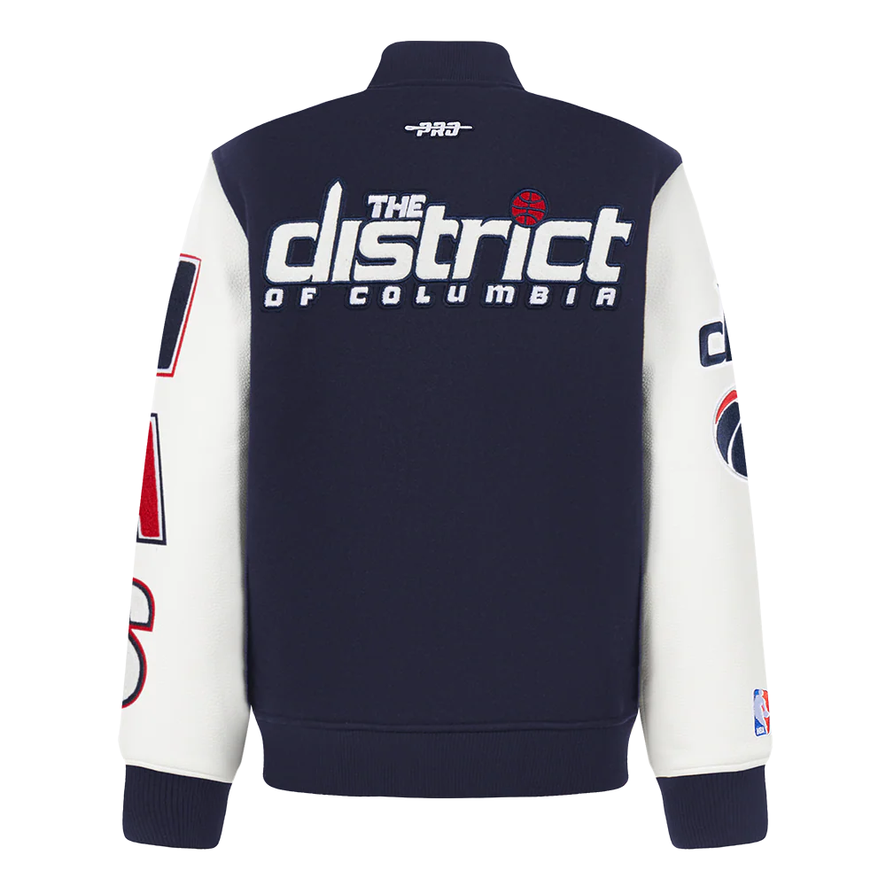 NBA WASHINGTON WIZARDS CLASSIC LITTLE BOYS WOOL VARSITY JACKET (MIDNIGHT NAVY/WHITE) - Image 3
