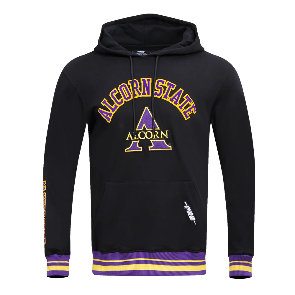ALCORN STATE UNIVERSITY CLASSIC MEN'S STACKED LOGO PULLOVER HOODIE (BLACK) - Image 9