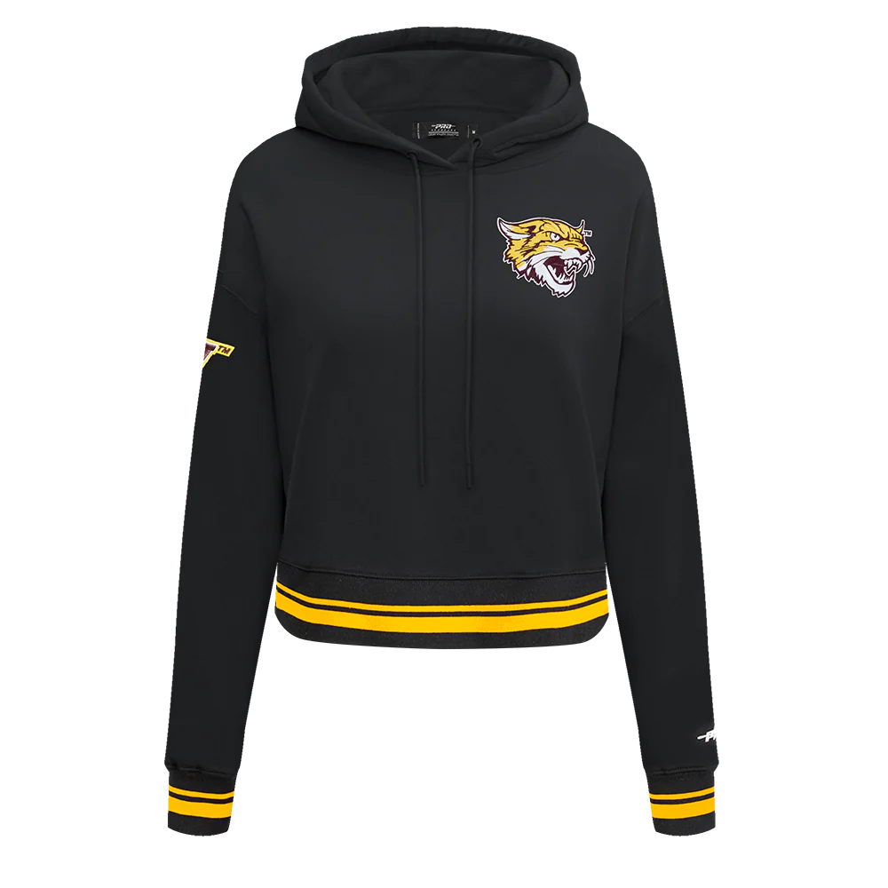 COLLEGE BETHUNE-COOKMAN UNIVERSITY CLASSIC WOMEN'S RIB FLC CROPPED PO HOODIE (BLACK/YELLOW)