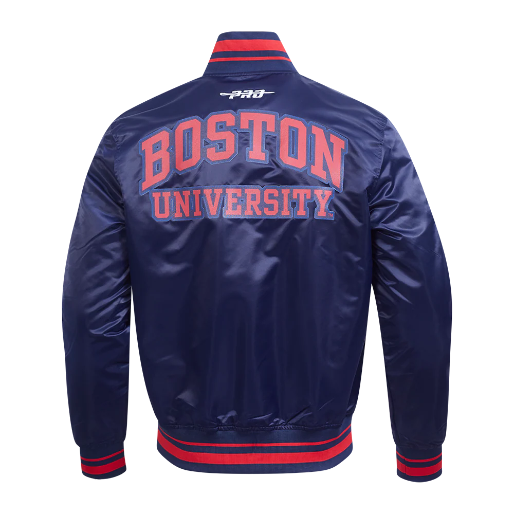 BOSTON UNIVERSITY CLASSIC MEN'S RIB SATIN JACKET (MIDNIGHT NAVY/RED/MIDNIGHT NAVY) - Image 3