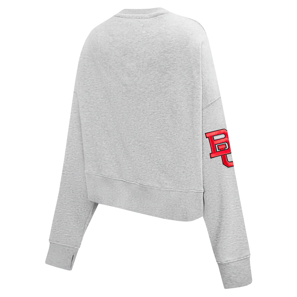 BOSTON UNIVERSITY CLASSIC WOMEN'S FLEECE CREWNECK (HEATHER GREY) - Image 4