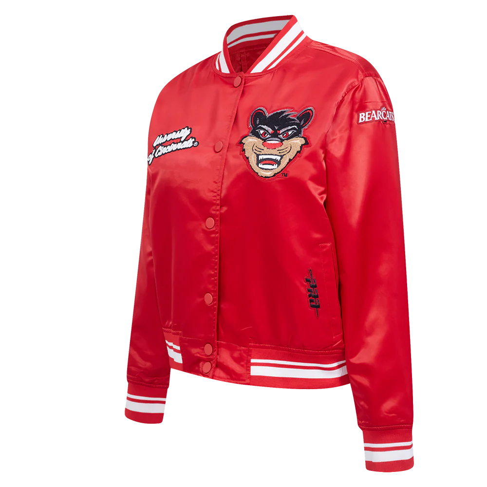 COLLEGE UNIVERSITY OF CINCINNATI CLASSIC WOMEN'S RIB SATIN JACKET (RED) - Image 2