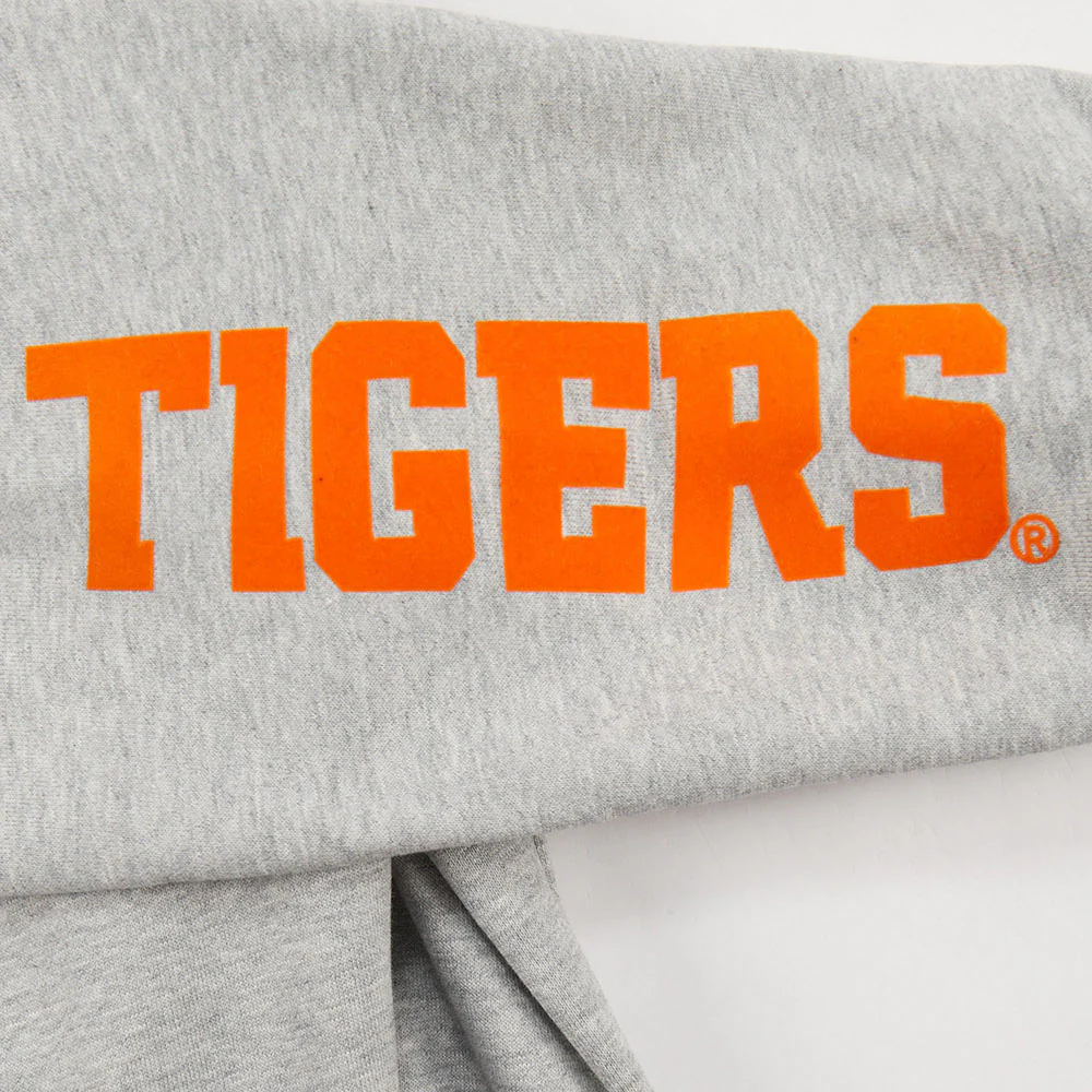 CLEMSON UNIVERSITY CLASSIC MEN'S STACKED LOGO PULLOVER HOODIE (HEATHER GRAY/BLACK) - Image 6