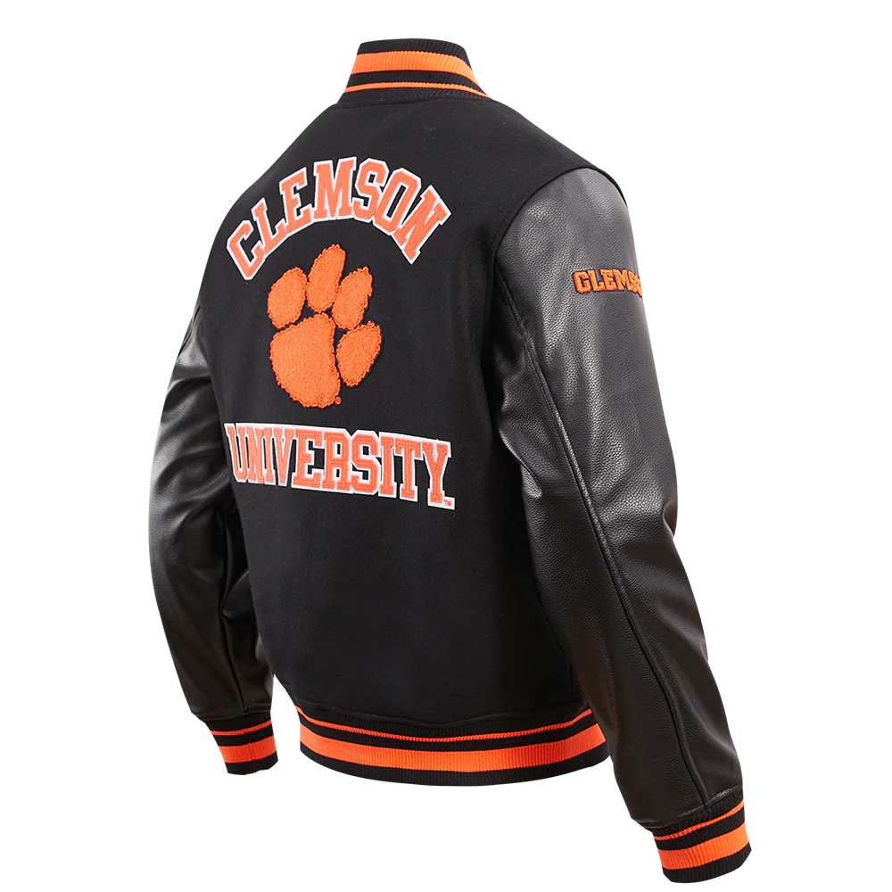 CLEMSON UNIVERSITY CLASSIC RIB WOOL VARSITY JACKET (BLACK/ORANGE) - Image 4