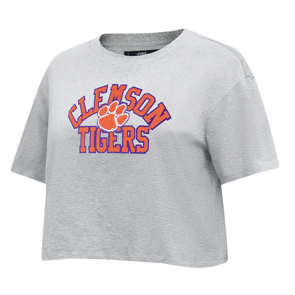 CLEMSON UNIVERSITY CLASSIC SINGLE JERSEY BOXY TEE (HEATHER GREY) - Image 2