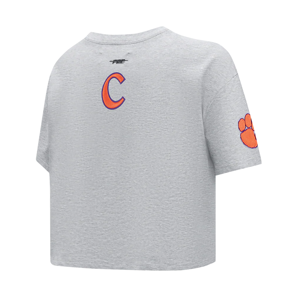 CLEMSON UNIVERSITY CLASSIC SINGLE JERSEY BOXY TEE (HEATHER GREY) - Image 4