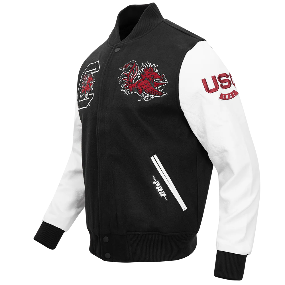 UNIVERSITY OF SOUTH CAROLINA CLASSIC RIB WOOL MEN'S VARSITY JACK (BLACK/WHITE) - Image 2