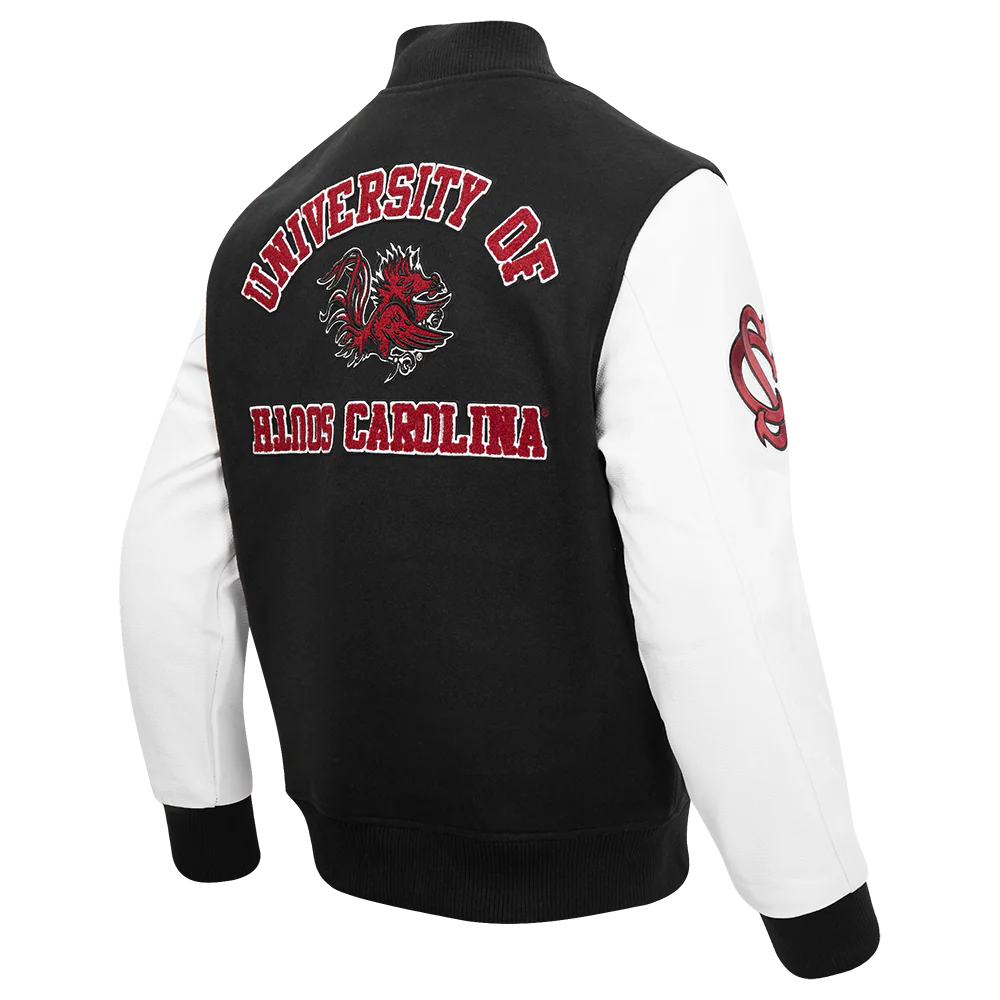 UNIVERSITY OF SOUTH CAROLINA CLASSIC RIB WOOL MEN'S VARSITY JACK (BLACK/WHITE) - Image 3